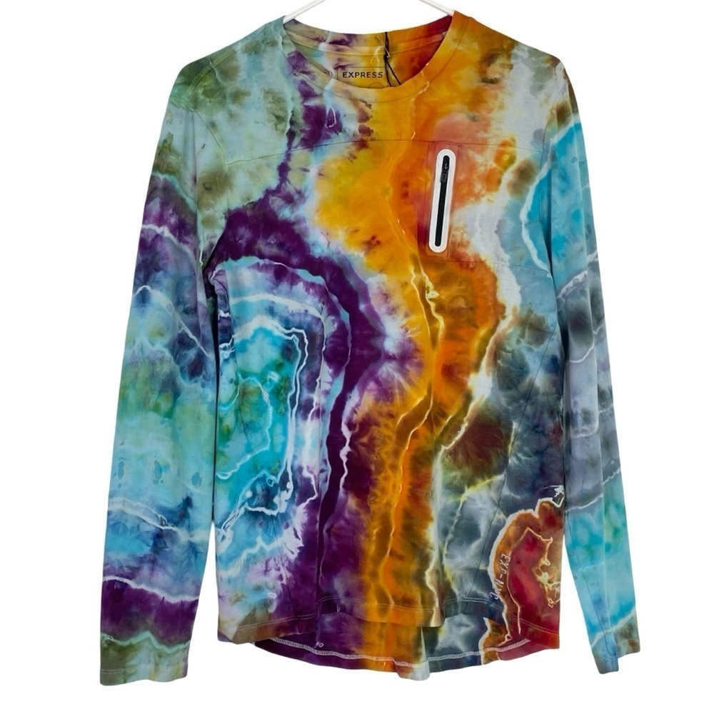 Handmade Geode Tie Dye Tee Tshirt Mens Size Small Shirt Reflective Upcycled OOAK
